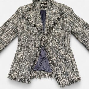 D&G Women's Elegant Black and Gray Tweed Blazer